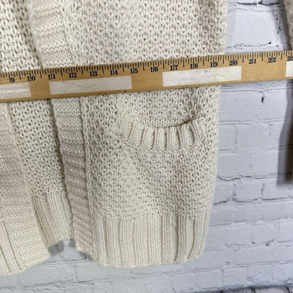 Wool Cardigan Women Medium Ivory Long Cable Knit Open Front Cottage Sweater - Picture 11 of 11